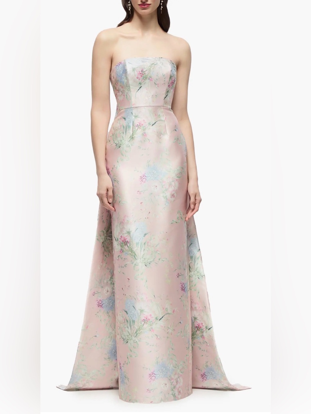 NEW Alfred Sung Esme Floral Strapless Satin Twill Pink Gown Removable Train 16